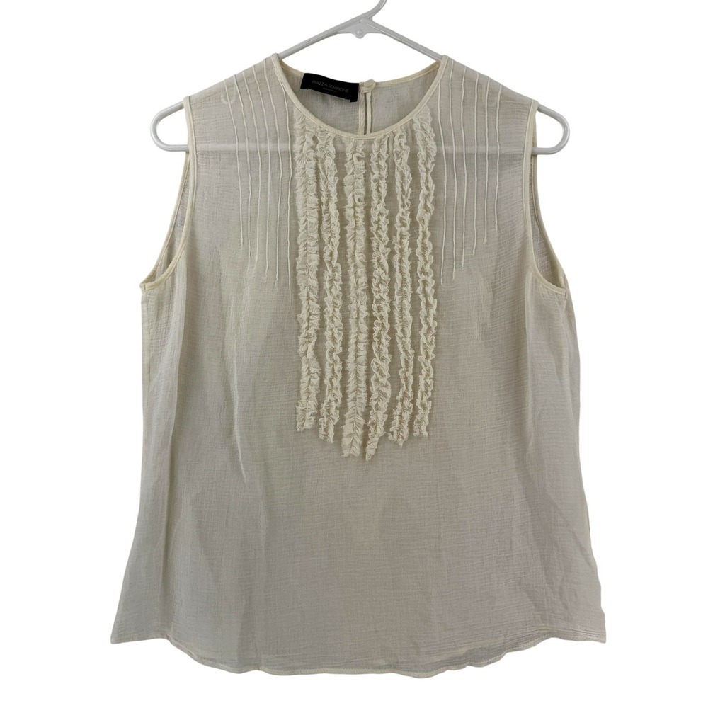 Piazza Sempione Blouse Womens M White Ruffle Pleated Sheer Sleeveless Top Italy